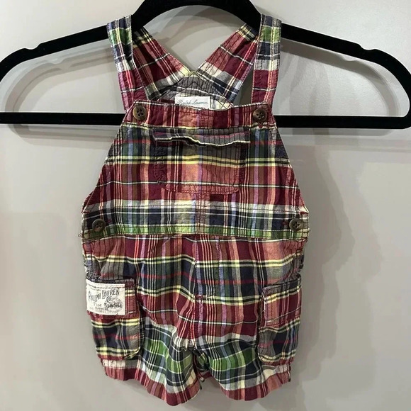 Ralph Lauren Plaid Shortall Overalls Cotton 6mo - Picture 1 of 3
